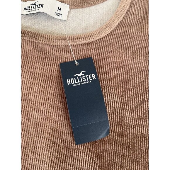 Hollister Womans Sz M Tan Corduroy Ribbed Short Sleeve Scoop Neck Top NWT - Picture 4 of 8